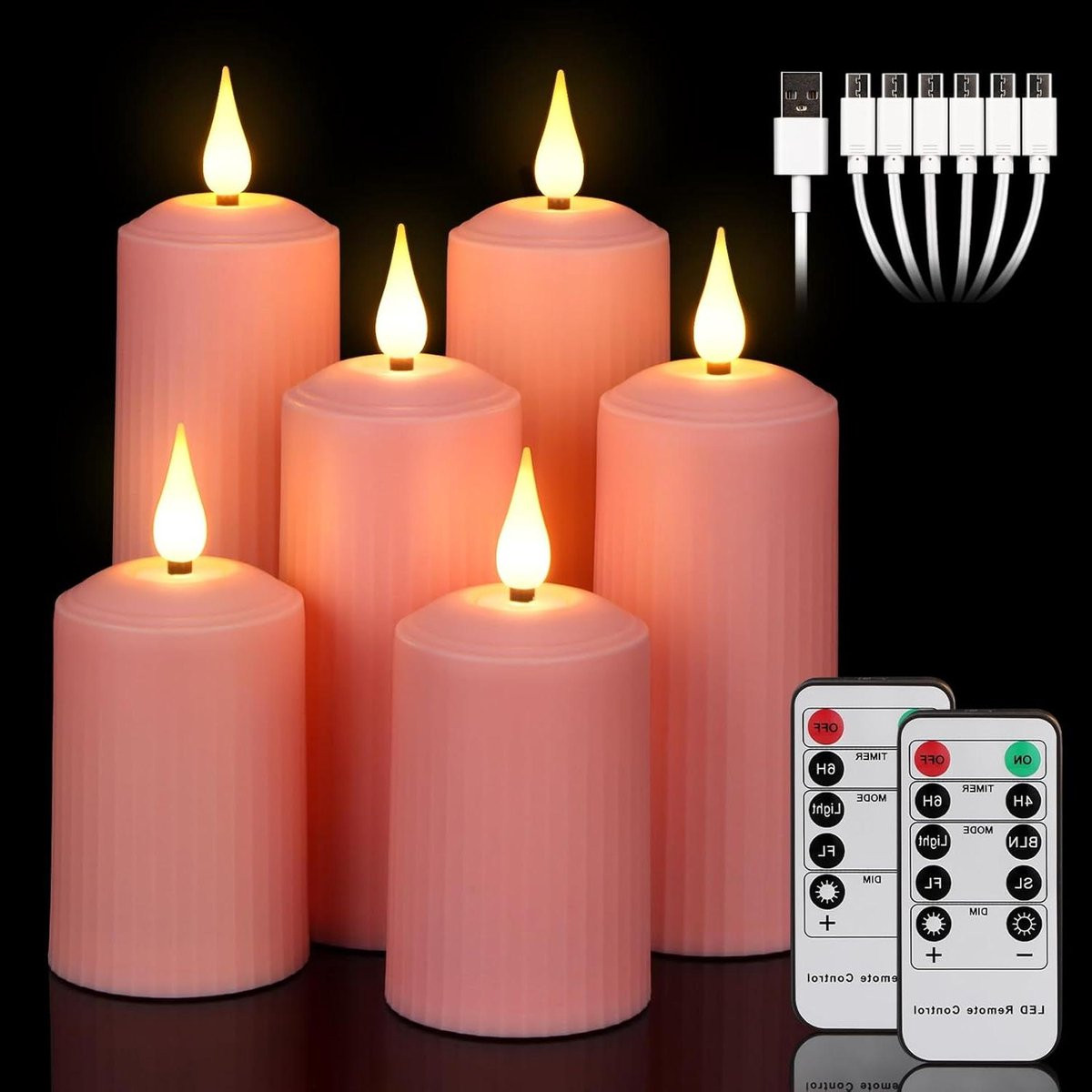 Set van 6 roze LED kaarsen - Waterdichte en oplaadbare vlamloze decoratieve verlichting