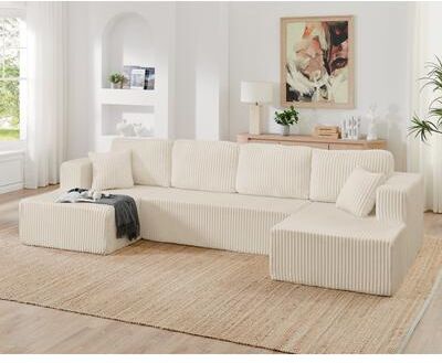 Loedds Upholstered U-Shaped Modular Sectional Sofa with Square Arms & No Assembly