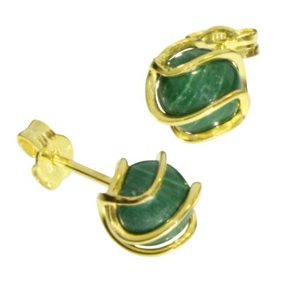 Paar Ohrstecker OSTSEE-SCHMUCK "- Goldkäfig - Gold 333/000 - Malachit" Gr. 7,5, gold (gold 333, goldfarben, gelb), Ohrringe, Damen, 7,5, Gelbgold 333
