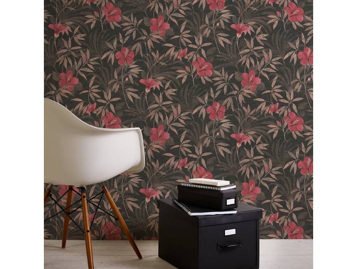 BLOEMEN BEHANG Botanisch - bruin rood zwart - A.S. Création Cuba