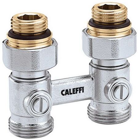 Caleffi Zweirohr-Hahnblock 301043 Durchgang, Heizkörperanschluss 1/2" AG