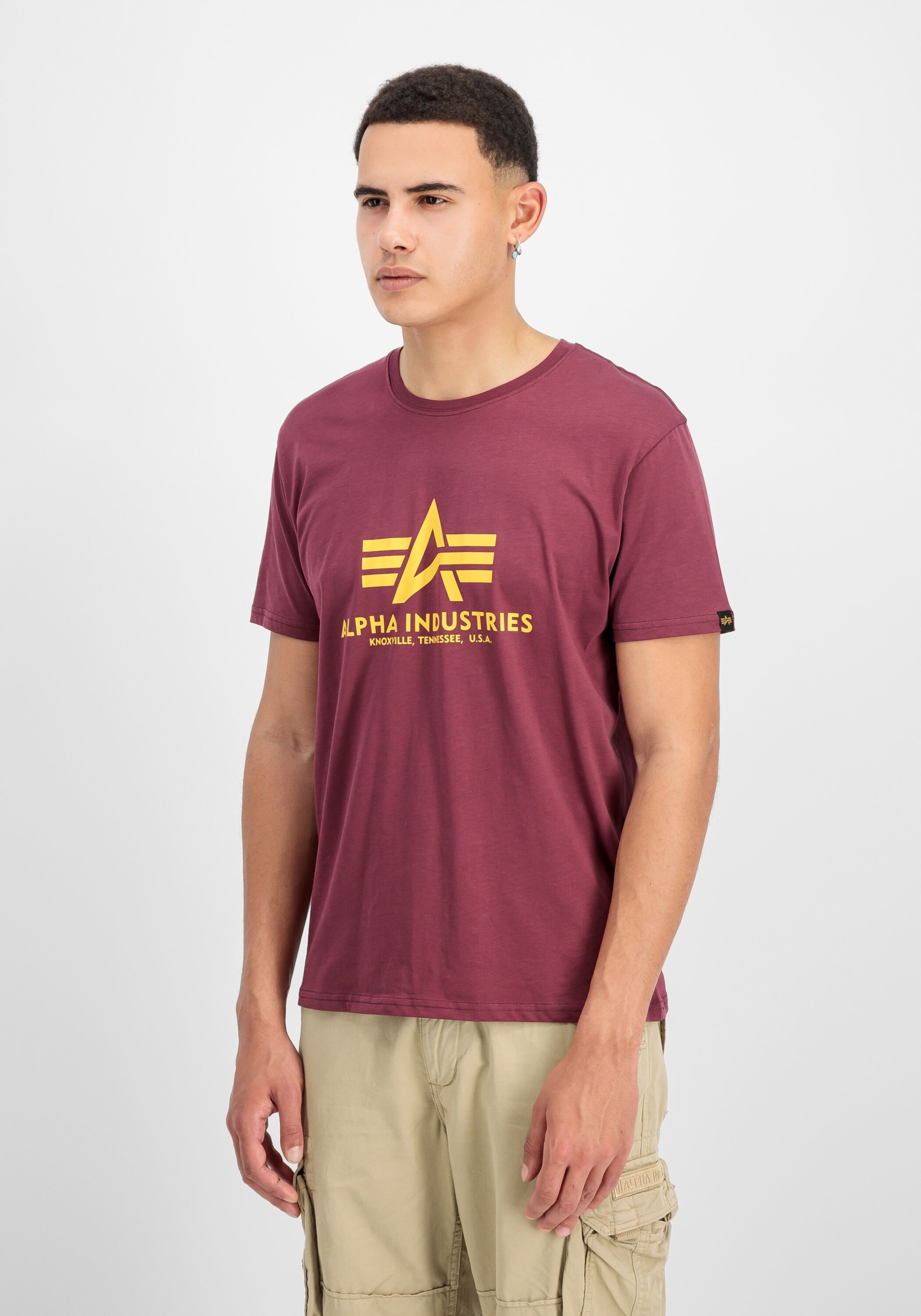 T-Shirt ALPHA INDUSTRIES "Basic BL T-Shirt", Herren, Gr. XL, rot (burgundy), Obermaterial: 100% Baumwolle, Shirts T-Shirt burgundy XL
