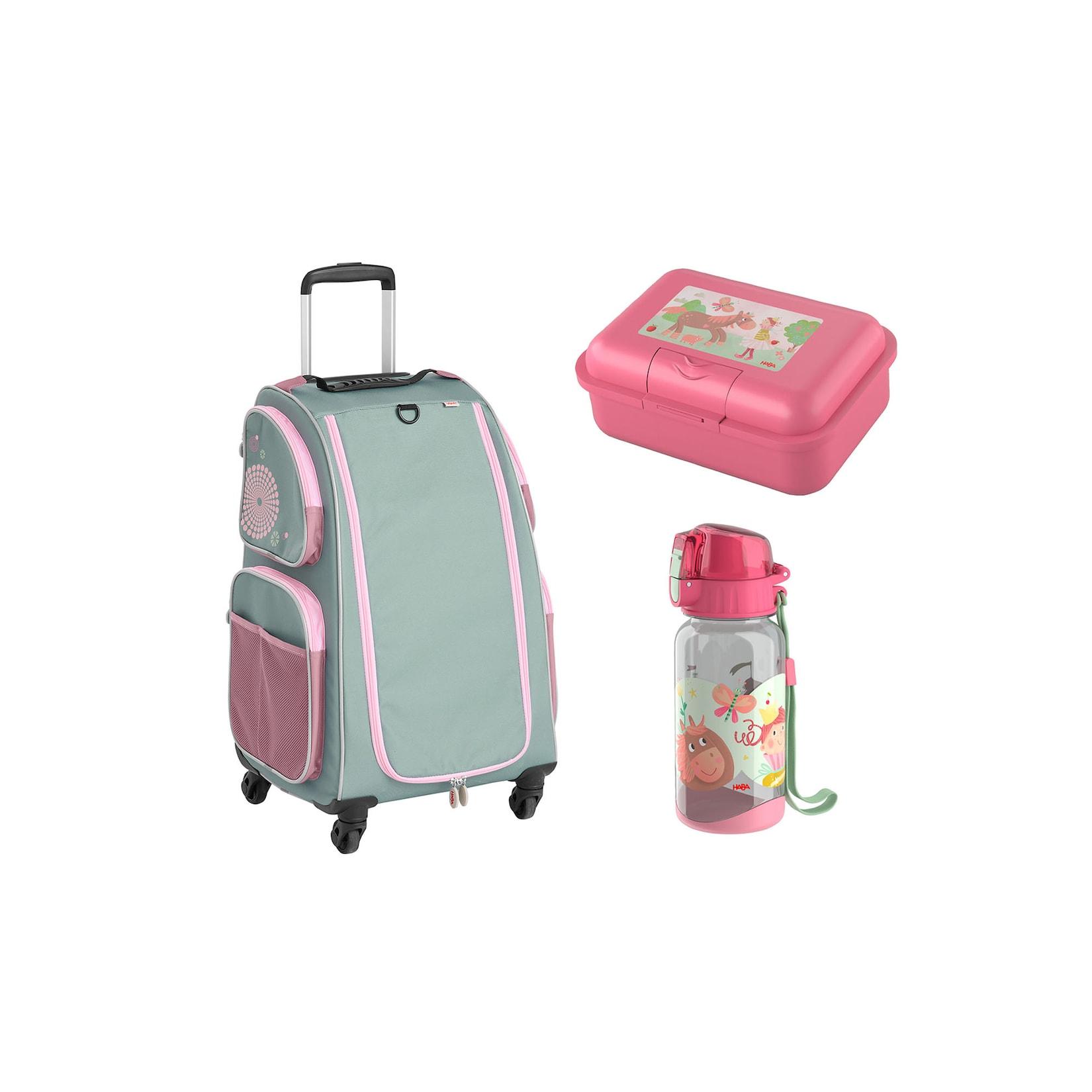 HABA Unisex Kinderkoffer Schranktrolley 4 Rollen, Brotdose und Trinkflasche 1er Pack