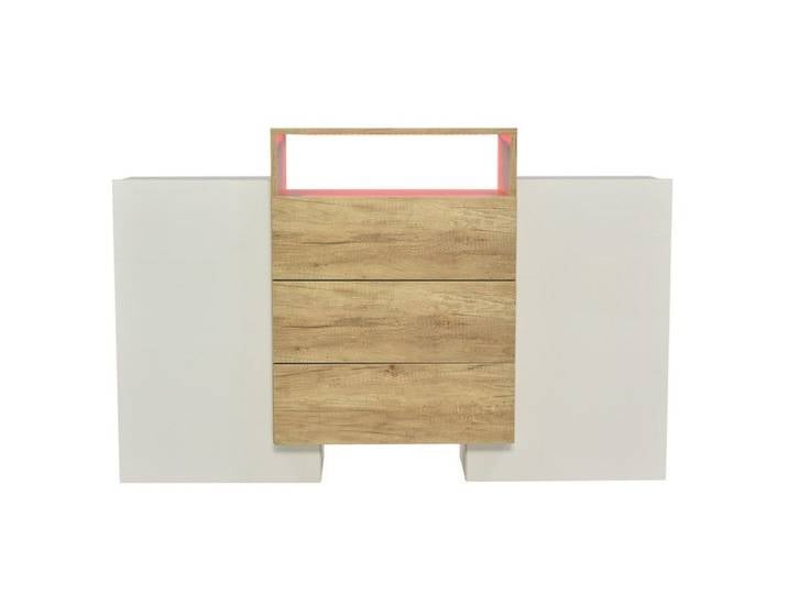 Buffet commode moderne armoire 140cm blanc brillant et couleur bois effets D'éclairage LED multicolores.rangement élégante