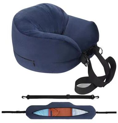 Uplifted Finds Travel Neck Pillow With Fillable Clothing Pillowcase And Velvet Cover navy Blue 1