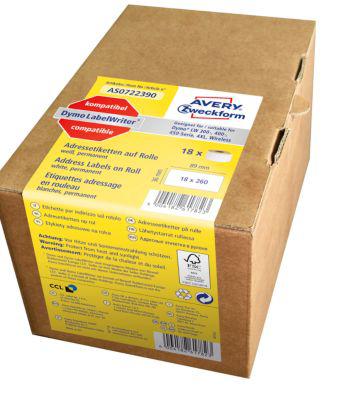 Avery Zweckform Adress Rollenetiketten, Papier, 36 x 89 mm, selbstklebend, weiß, 4680 Etiketten, 18 Rollen