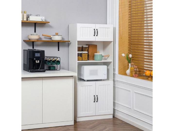Meuble de rangement cuisine colonne blanche en MDF avec 4 étagères niche ouverte et portes