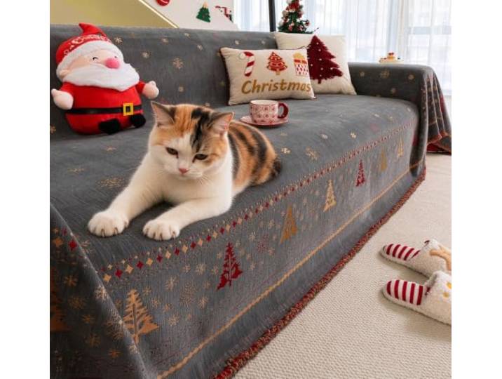 Widerstandsfähige Weihnachten Stil dicke Spur Sofa werfen (C,180x460cm) Katze kratzfester Schutz, Weihnachtsabdeckung für Weihnachtsdekoration, Geschenk, Schlafsofa, Sofa