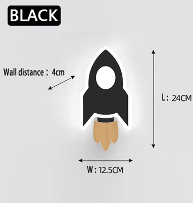 Inspire Curations Cartoon LED Rocket Moon Star Wall Lamp For Kids rocket Black cool White(5500 7000k)