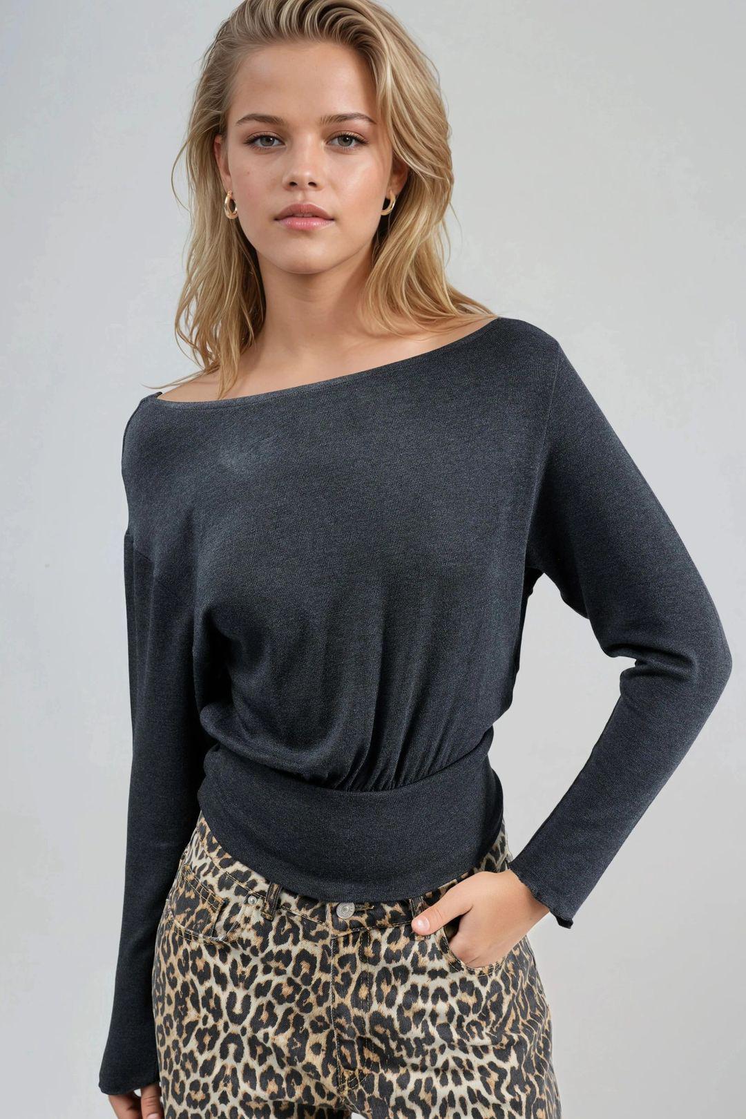 Boots-Ausschnitt Langarm-Elasthan-Bluse