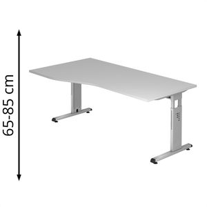 Hammerbacher Schreibtisch O-Serie, lichtgrau / silber, höhenverstellbar, Freiform, 180 x 65-85 x 100 cm