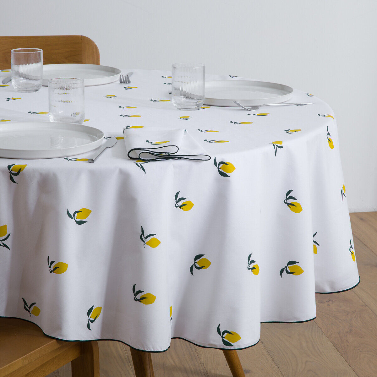 LA REDOUTE INTERIEURS Nappe ronde imprimée, en coton, CITRON