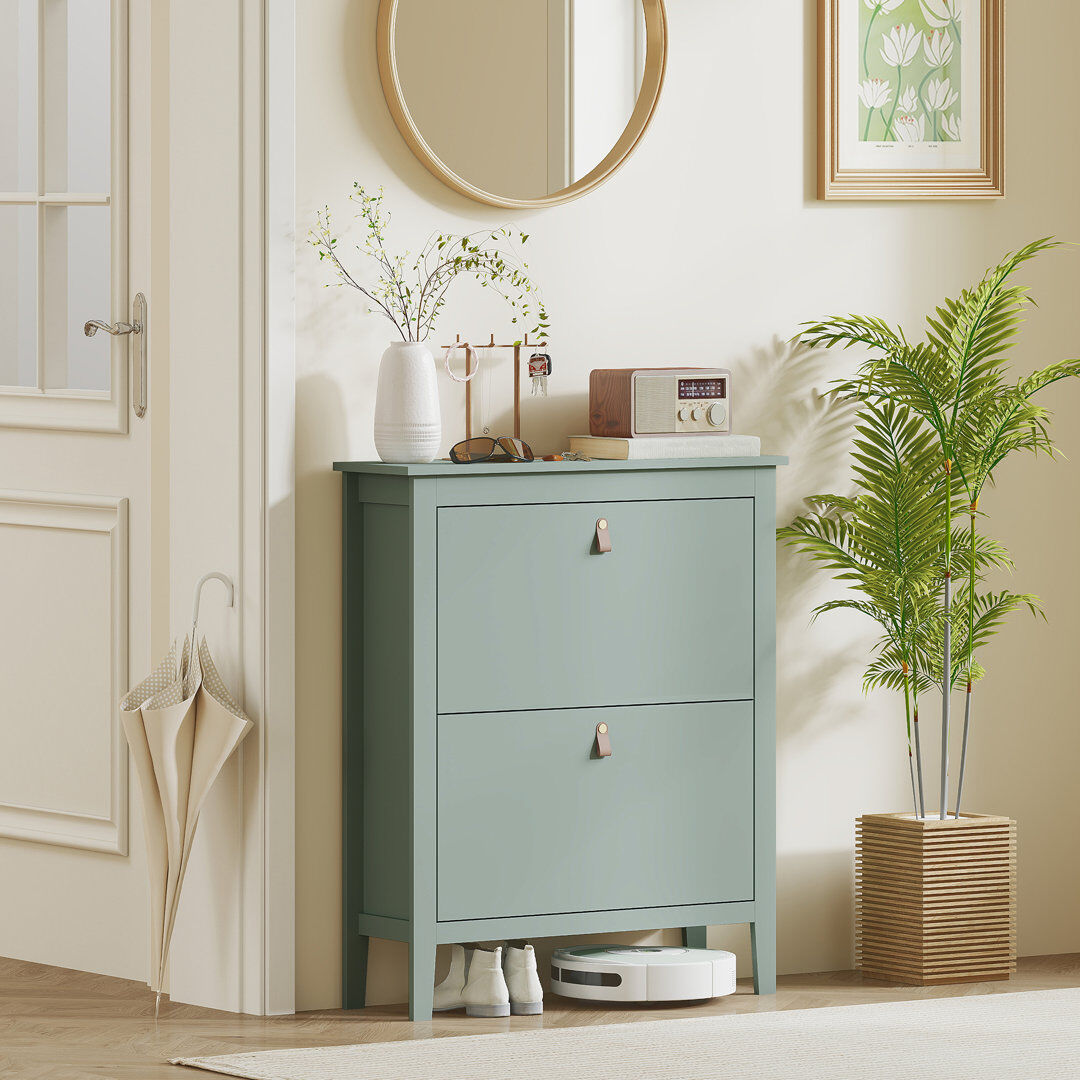 17 Stories 14 Pair Shoe Storage Cabinet Green 14
