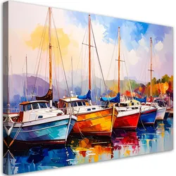 LEINWANDBILD Bunte Boote Schiffe Hafen 90x60cm