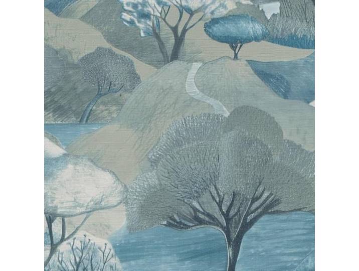 Erismann Blauw Groen Behang, Vinyl, Botanisch Abstract Landschap, 0.53x10.05m, Gentle Collectie