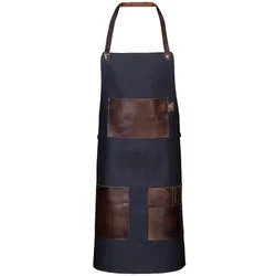 Vintage Segeltuch-Latzschürze mit Ledertaschen, B 55 cm x L 89 cm, navy : 100% Baumwolle (mit Ledertaschen) : navy