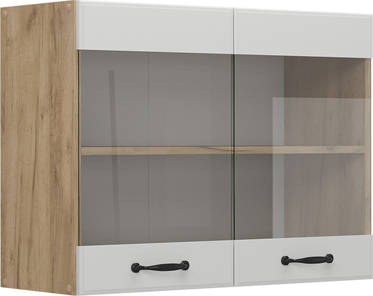 Vicco R-Line Glazen keukenkast met wandmontage - Wit Landhuis