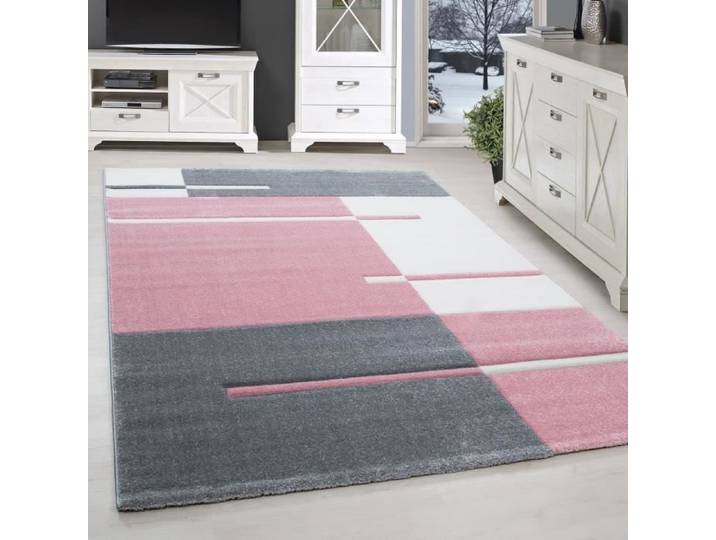 Tapis design moderne salon contour Cut Karzred motif rose gris [80x300 cm]
