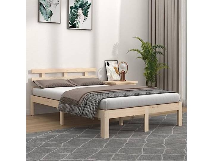 YUOTYRKTEJRSG Massivholz Kiefernholz Modern Stabil 140x200 cm Braun Massivholzbett ohne Matratze 140x200 cm Kiefernholz Bettgestell mit Kopfteil Lattenrost Stabil Modern Holzrahmen Schlafzimmer