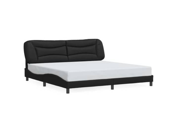 PUGYNBK Bettgestell 200 x 200 cm, Kunstleder, Schwarz Gepolstertes Kopfteil, Holzlatten im Lieferumfang enthalten, Wellendesign, einfache Reinigung