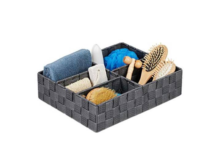 Relaxdays Panier de Rangement\, 5 Compartiments\, carré\, tressé\, Plastique PP\, Rangement\, Corbeille de Stockage\, Gris