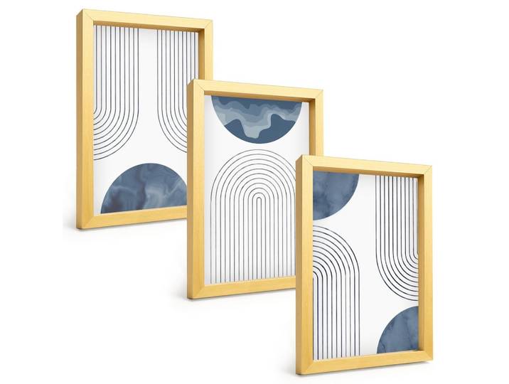 BILDER SET 3er Set - 20x30 cm Goldrahmen - Abstrakte blaue Muster