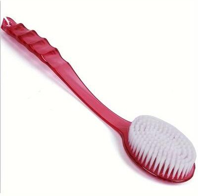 Inspired Living Long Handle Shower Brush Back Scrubber Exfoliating Body Brush For Deep Clean red