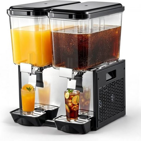 VEVOR Elektrische drankdispenser met 2 x 18 l reservoir, 7-12 °C, zwart en transparant