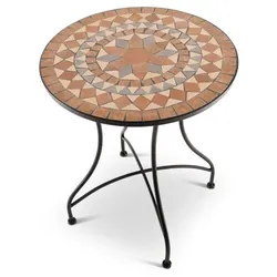 Mosaiktisch 60 cm Ø, mediterraner Garten- & Terrassentisch, 71 cm hoch, Orange-Beige-Grau, Raburg Mayla