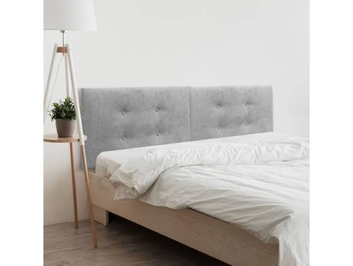 DHOME Kopfteil aus Kunstleder oder Acualinstoff mit 2 Reihen doppelter Knöpfe aufgeteilt in 2 Teile High End gepolstertes Kopfteil (Stoff Grau, 210cm Dual (Betten 200))