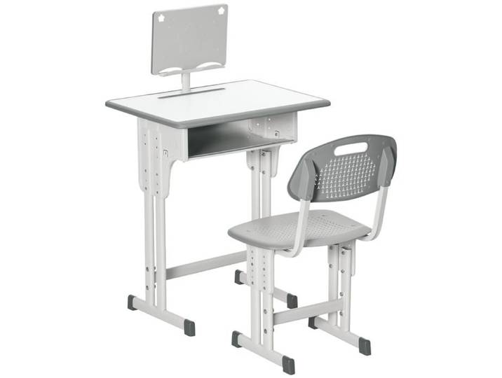 Bureau et chaise pour enfant - HOMCOM - support lecture casier crochet porte stylo hauteur réglable - 60x45x90cm - gris