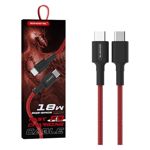 Somostel USB kabelis USB-C - USB-C 1 m Raudonasis (28858) (1 m, 18 W) (28858)