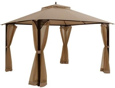 Costway 12 x 10 Feet Outdoor Double Top Patio Gazebo with Netting-Brown