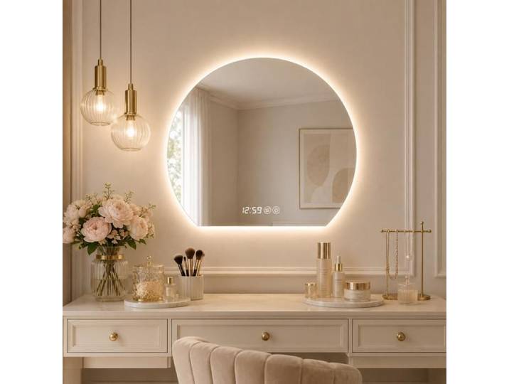 Miroir salle de bain led rond 80cm anti-buée tactile 3 températures de couleur