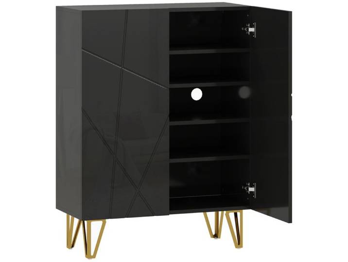 YWJ Armoire Chaussures Noire 2 Portes 72x31 5x95cm 3 Tablettes Réglables Rangement Entrée