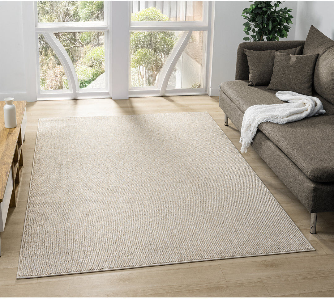 17 Stories Sumena Washable Modern Living Room Area Rug - Polyester Loop Pile Weaving - Polyester Backing Pebble Design inspired Low Pile Rug, Beige, Beige Rectangle 120 x 170 cm