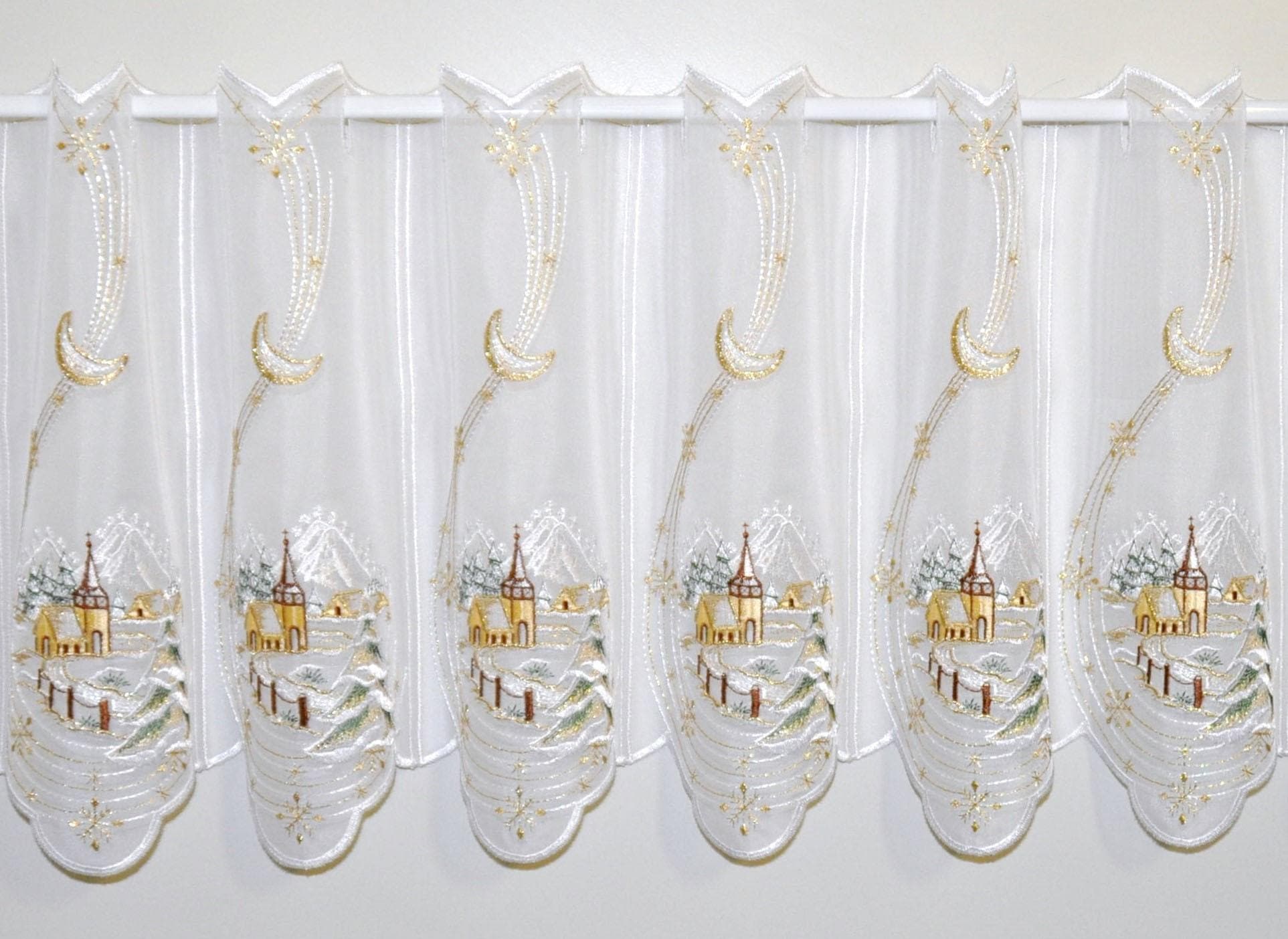 Scheibengardine STICKEREIEN PLAUEN "Winterlandschaft" Gr. 2, bunt, B:128cm H:30cm, Voile, Polyester, Gardinen