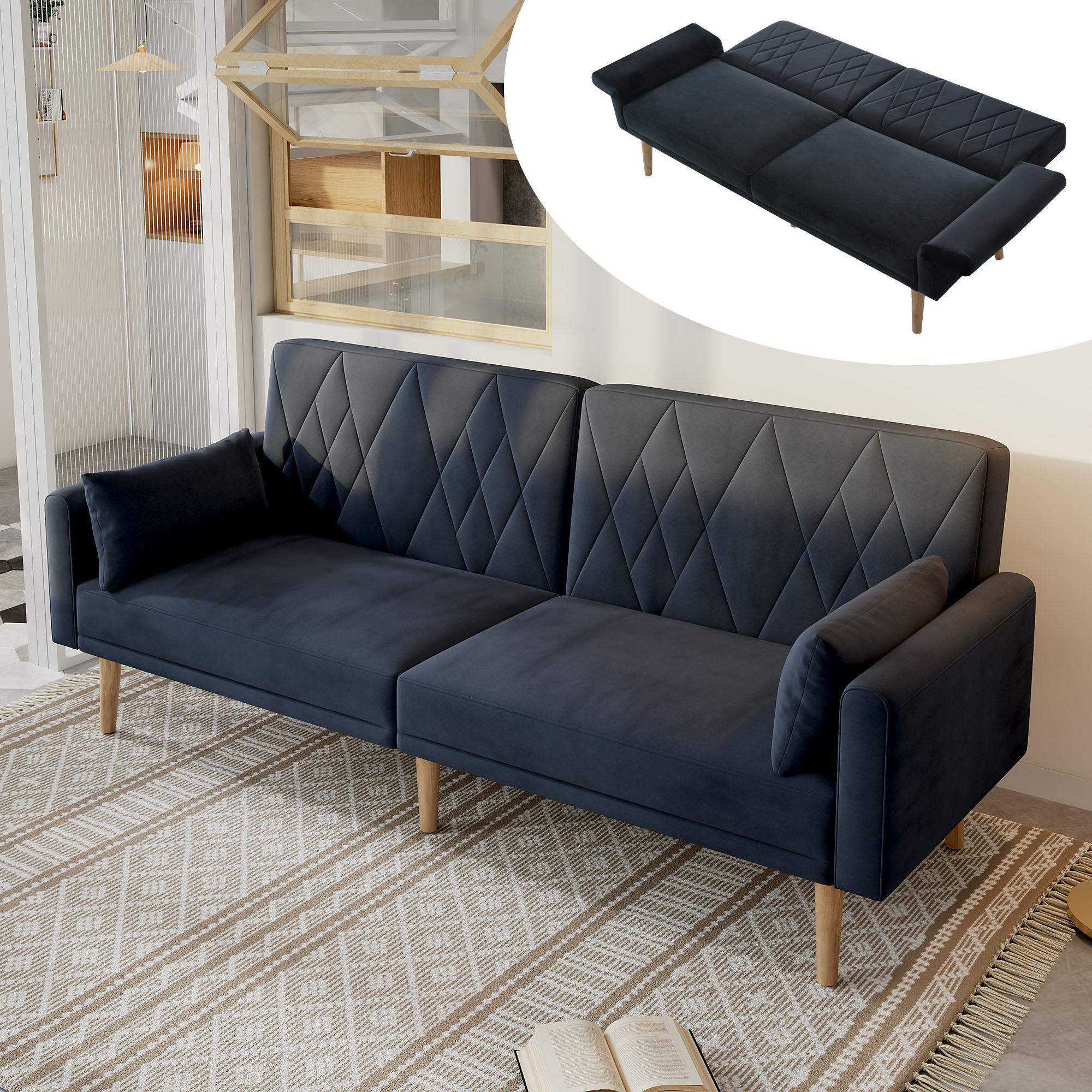 Fortuna Lai Kleines Sofa, Zweisitzer-Sofa, Schlafsofa, Schlafsofa mit Schlaffunktion, Schlafsofa aus Samtstoff, geeignet für Wohnzimmer, Schlafzimmer, Heimkino, Gästezimmer.