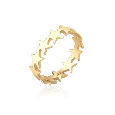 Silberring ELLI "Ring Sterne Star Astro 925 Silber" Gr. 56, gold, Fingerringe, Damen, 56, Silber 925 (Sterlingsilber), Silberring