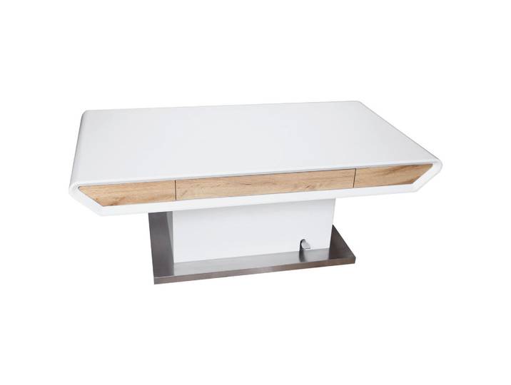 Livetastic Couchtisch, Weiß, Eiche, Metall, 2 Schublade(n) Schubladen, rechteckig, Sockel, 70x49.5-77.5x130 cm, höhenverstellbar, einfacher Aufbau, Wohnzimmer, Wohnzimmertische, Couchtische, Couchtische höhenverstellbar