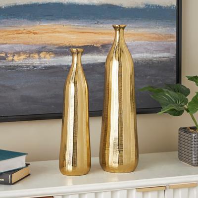 ARCILLA ELEMENTAL Silver or Gold Aluminum Vase with Wavy Accents and Textured Ridges (Set of 2)