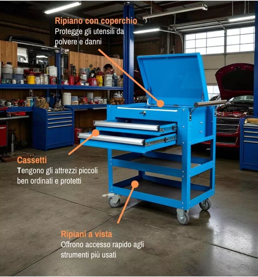 Easy System CASSETTIERA PORTA ATTREZZI 2 RIPIANI E CASSETTI