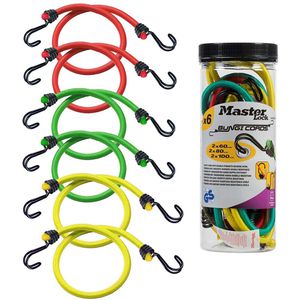 Master-Lock Gepäckspanner 3040EURDAT, mit Haken, in 3 Größen von 60-100 cm, farbig, 6 Stück