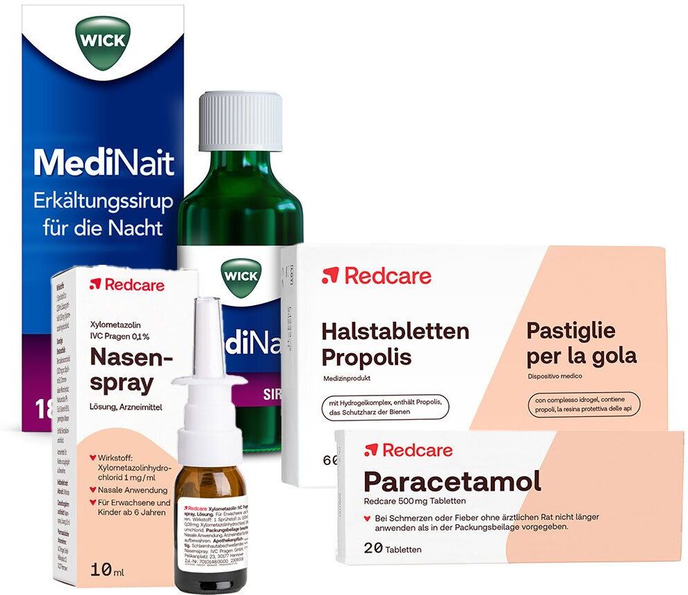 Redcare von Shop Apotheke Wick MediNait Erkältungssirup für die Nacht + Redcare Xylo 0,1% Nasenspray Parac 1 St Set