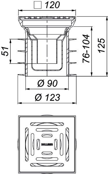 DALLMER Bodenablauf Pronto K, DN 125, 120 x 120 mm 700384