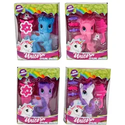 Unico Einhorn-Spielfigur mit Haarschmuck und Aufklebern