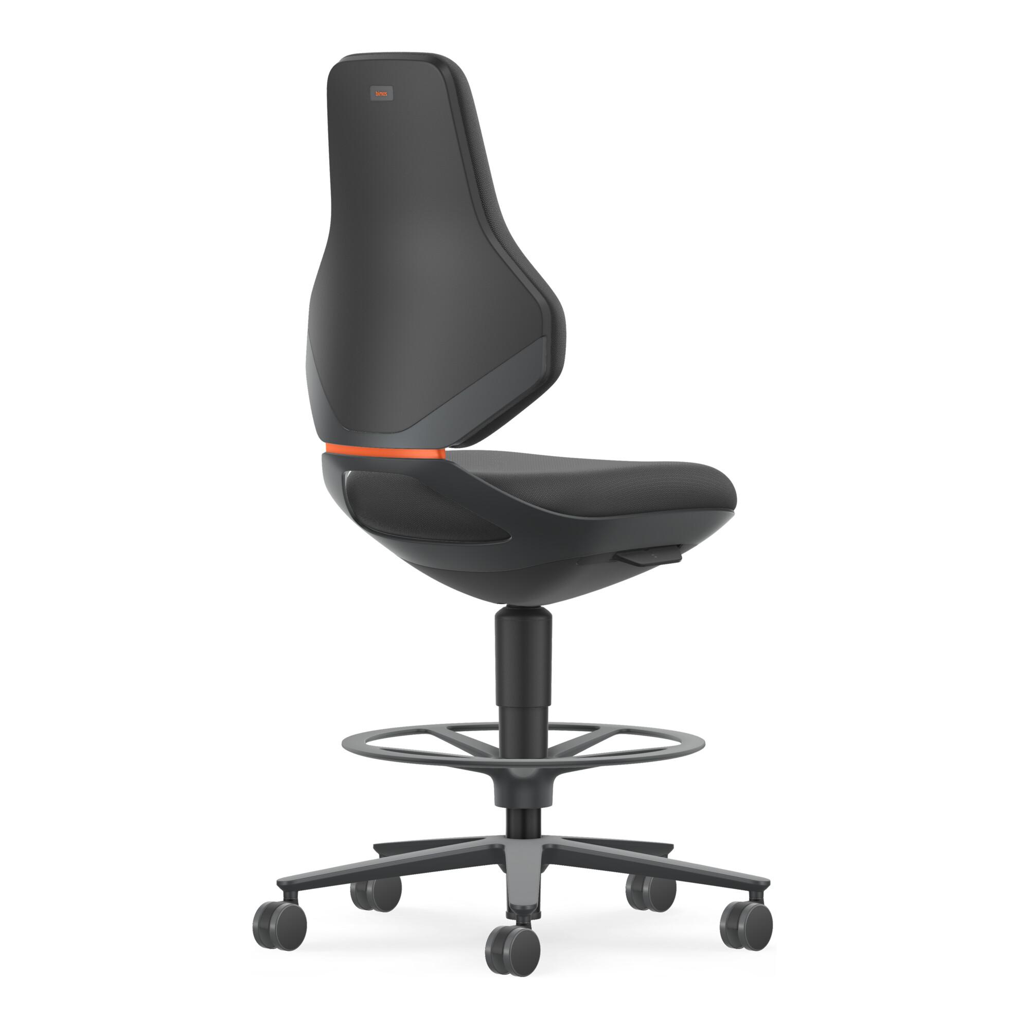 bimos Industrie- und Laborstuhl Texon Sitz-Stopp-Rollen Fußring 570-810 mm schwarz Supertec (9175-SP01)