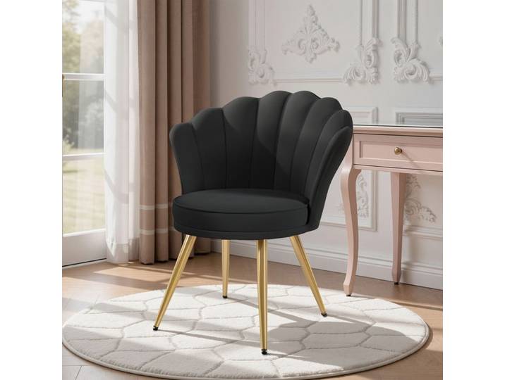 Fauteuil de salon en velours fauteuil moderne design chaise coiffeuse rembourrée pieds métal doré Noir