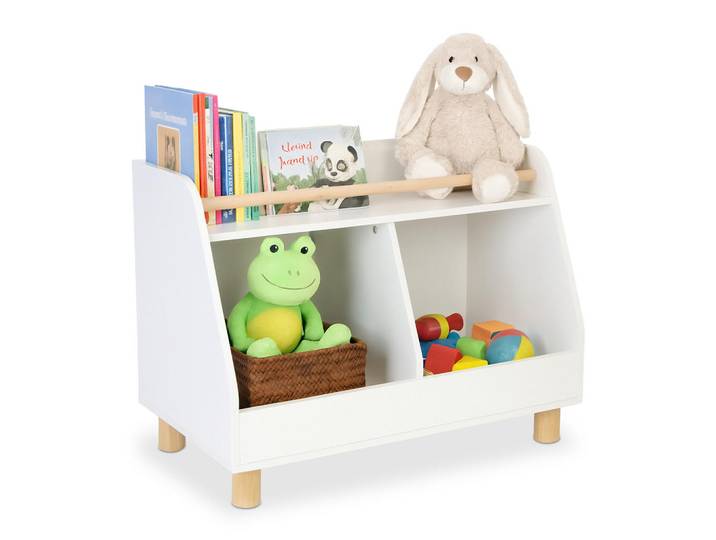 Relaxdays Regal Natur niedrig Kinder Spielzeug 2 Fächer 72 cm, Weiß, Holz, 72x52x38 cm, Babymöbel & Kindermöbel, Babyzimmer, Babyregale & Kinderregale