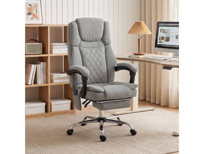 HOMCOM Chaise Bureau Massante Chauffante Velours Gris Inclinable
